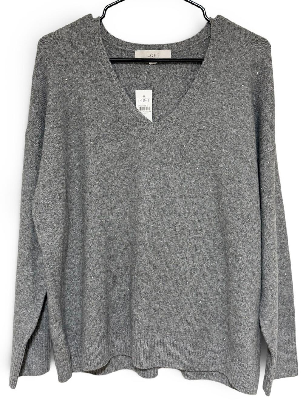 NEW LOFT Silver Studded V Neck Sweater Gray Size Medium